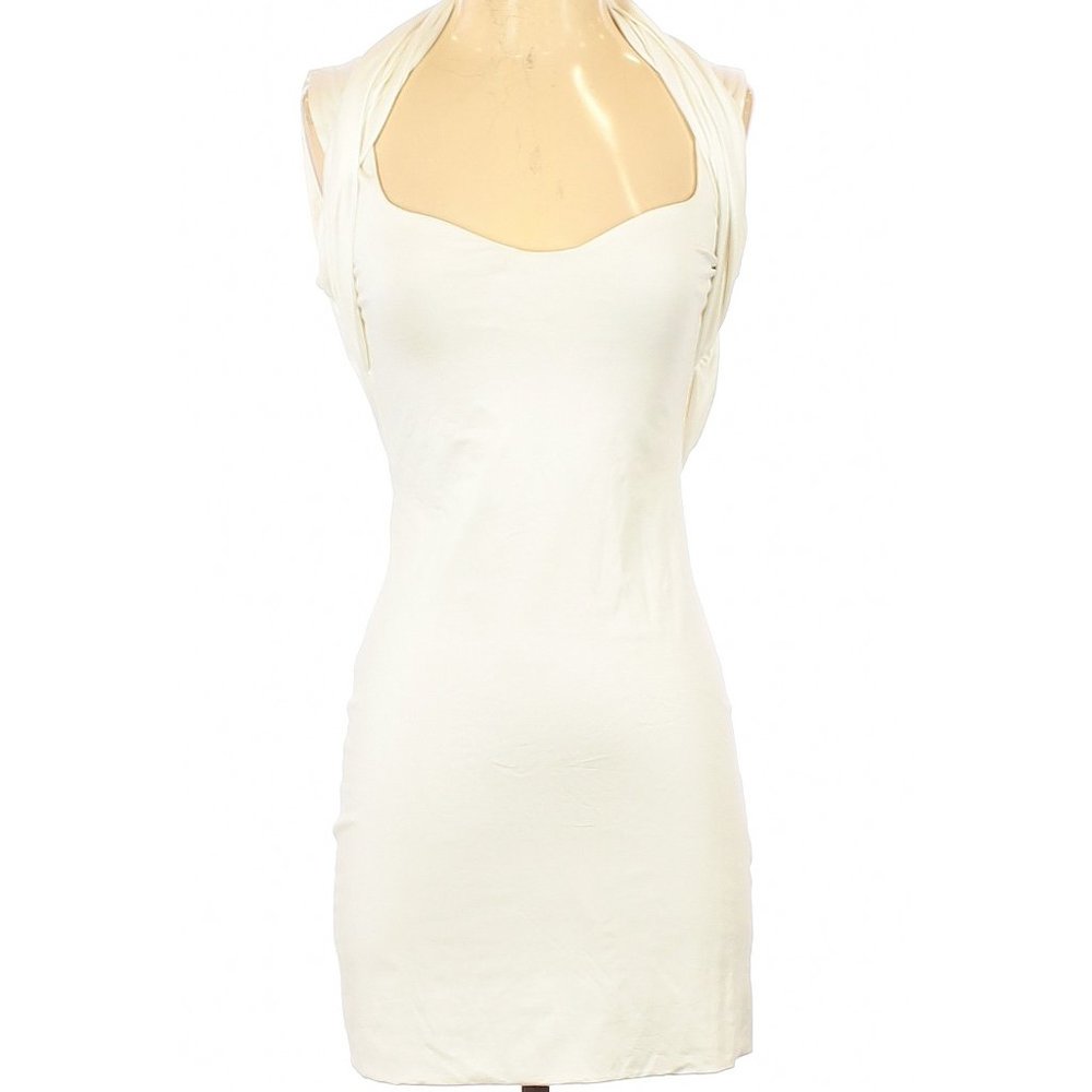 DESIGNER Silk Sleeveless Halter Mini Short Solid Bridal Graduation Tea Dress - Picture 1 of 4